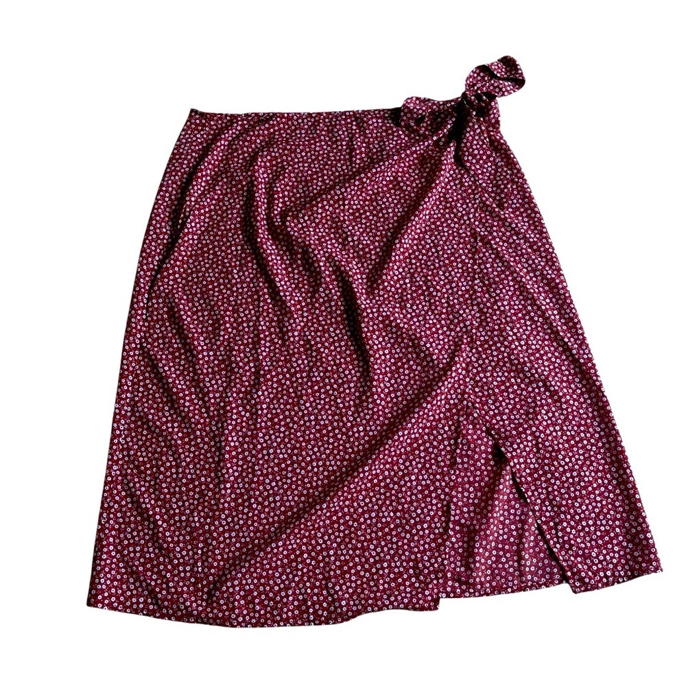 Shein Curve Plus Size Wrap Skirt Red Floral Print Midi Skirt Women’s 1XL